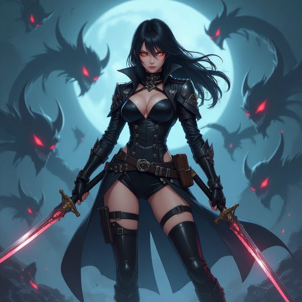 Anime Demon Hunter in Metallic Cyberpunk Style