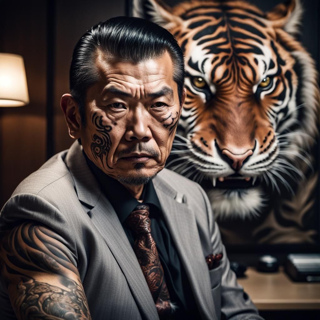 Sinister Yakuza Boss in Dark Office