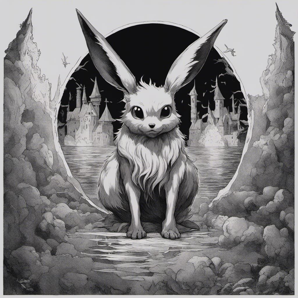 Horror Eevee in Gothic Engraving Style