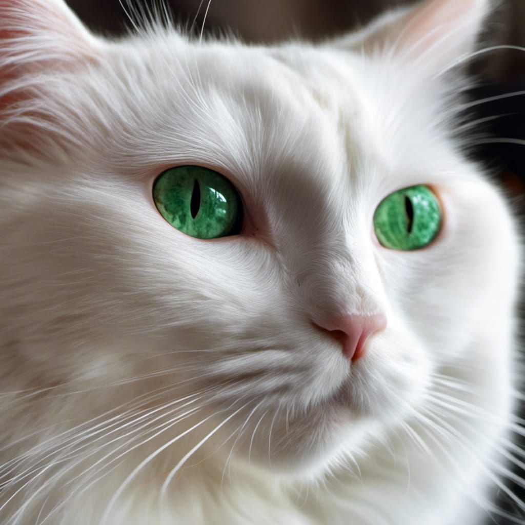 White Cat Portrait with Black Smudge Eyebrow