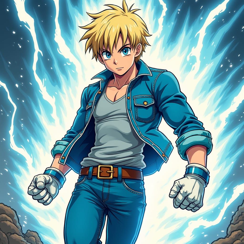 Cyberpunk Warrior Unleashes Electrifying Energy Blast