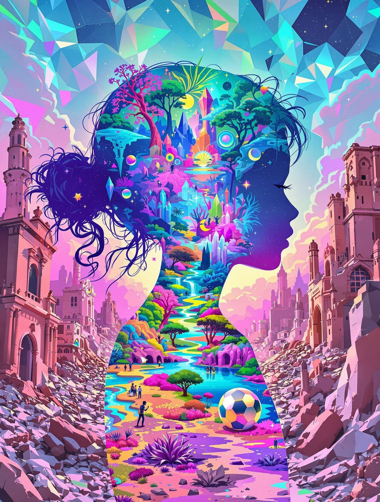 Vibrant Silhouette in Neon Dreamscape