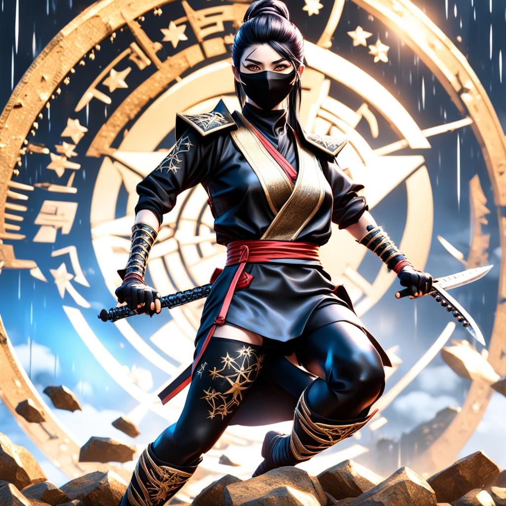 Athletic Ninja Woman in Samurai Goth Garb