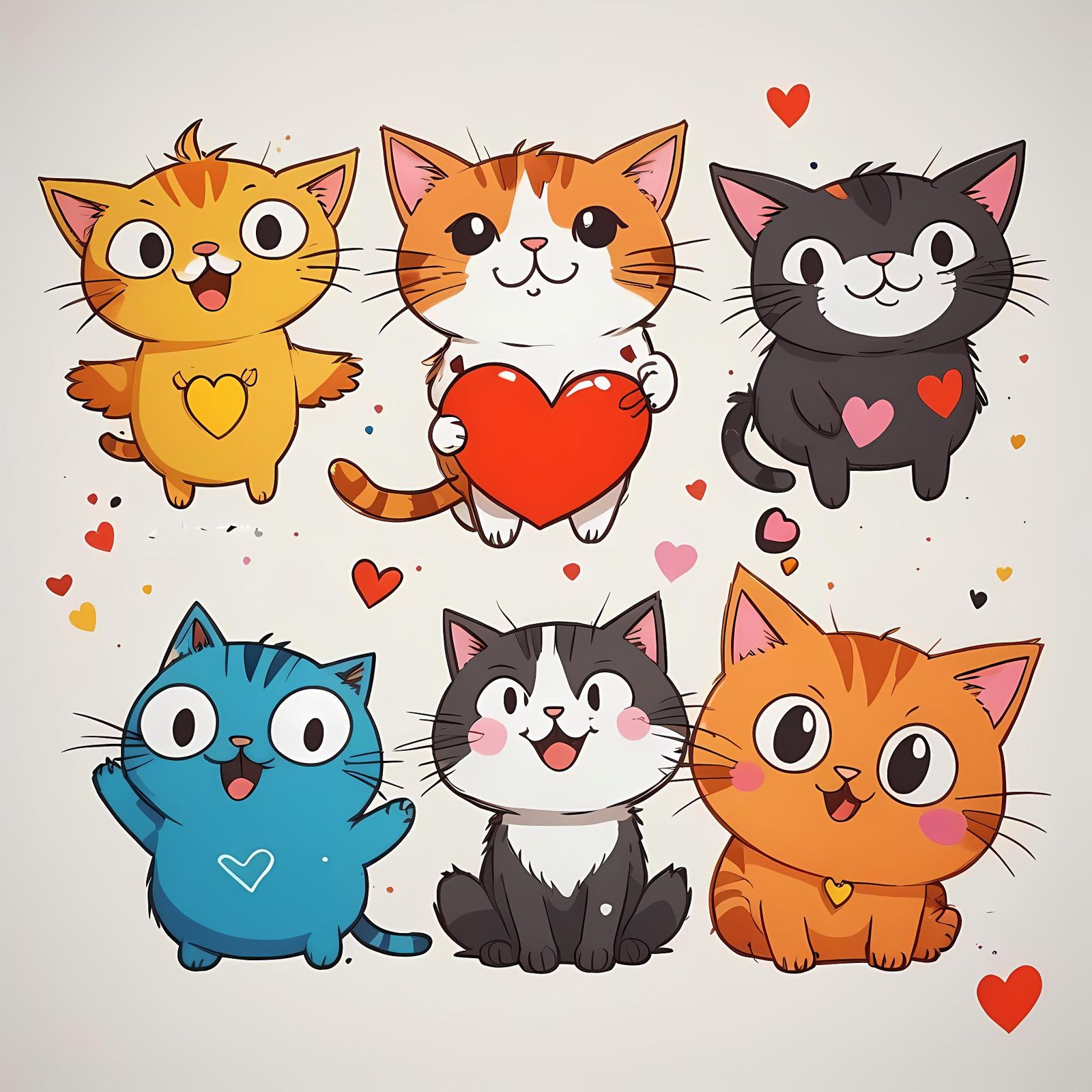 Happy Doodle Ensemble of Cats and Silly Faces