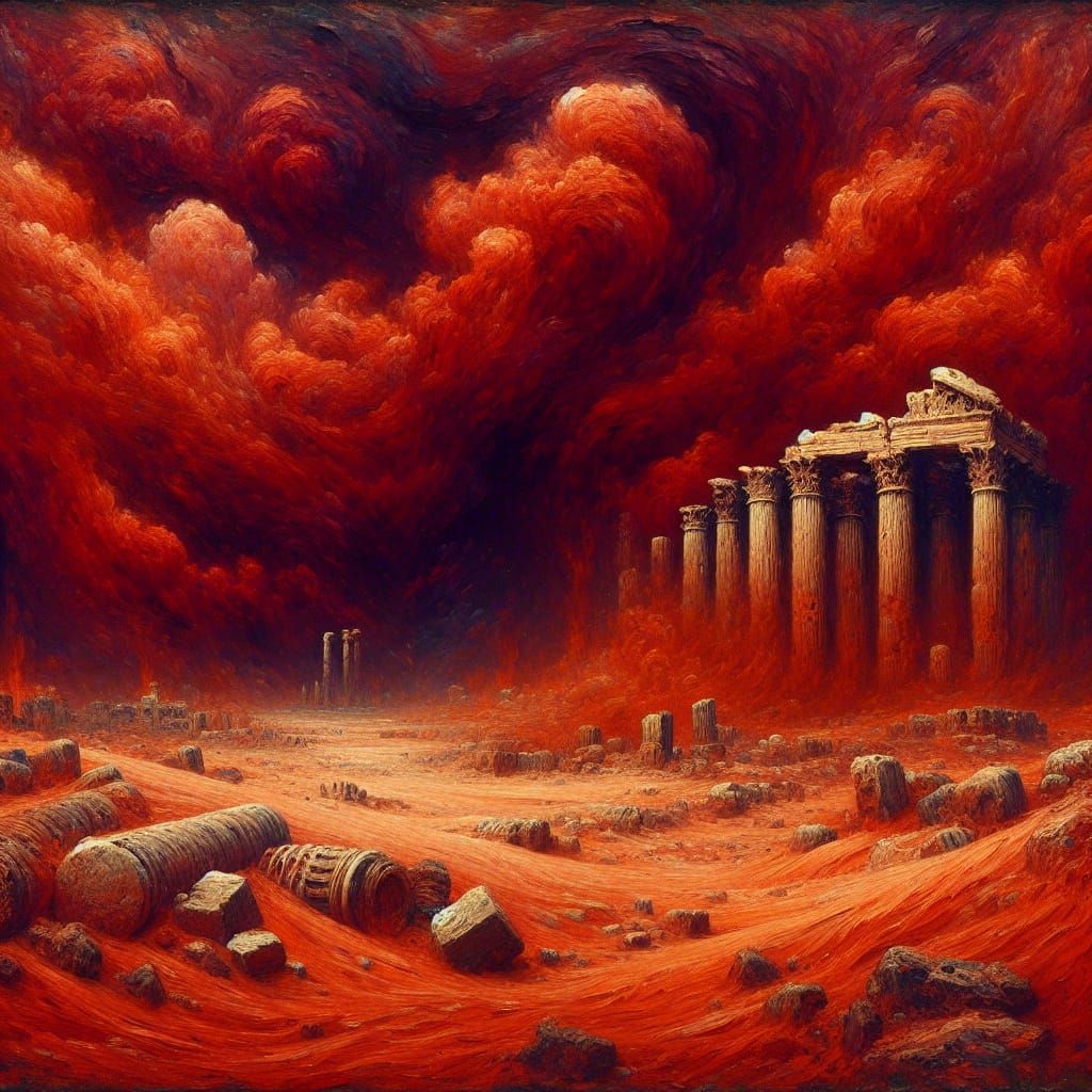 Apocalyptic Carthage Ruins in Impasto Style