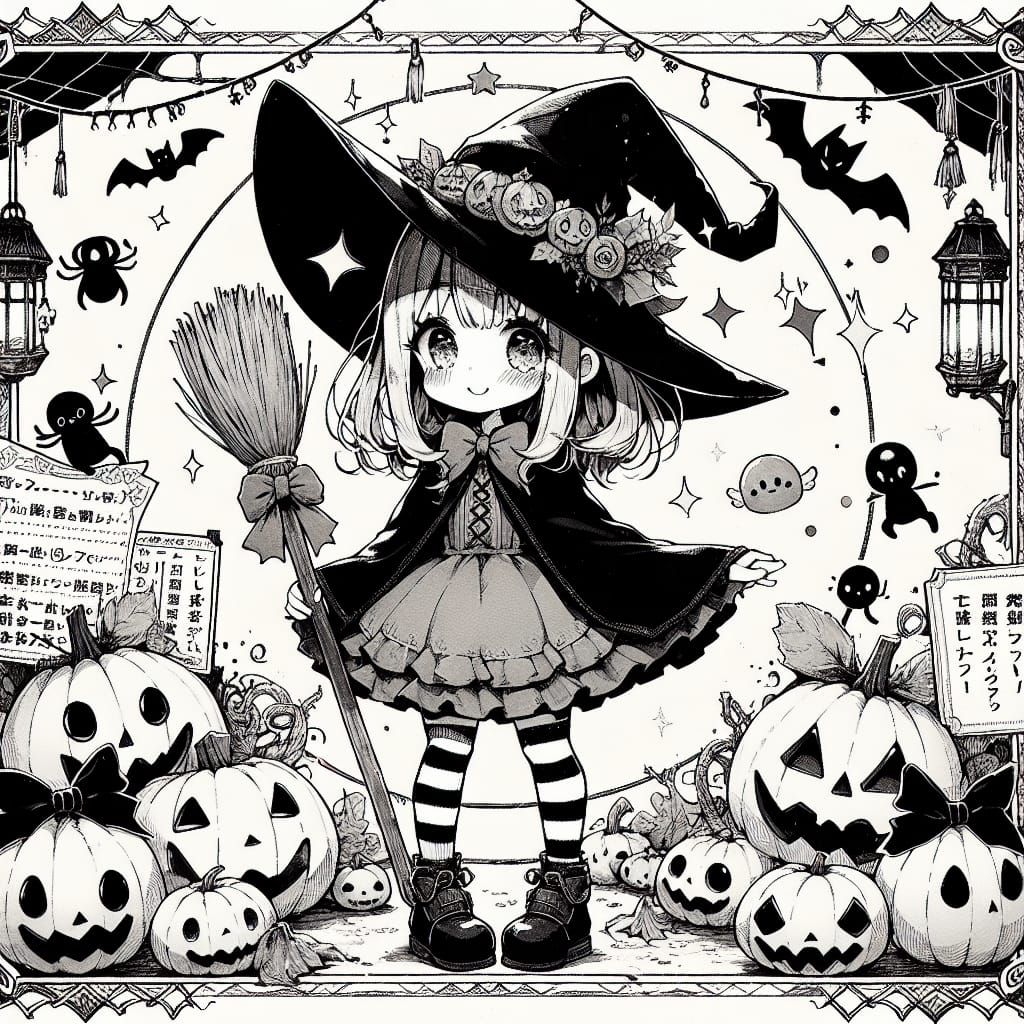 Adorable Manga Witch Celebrates Halloween