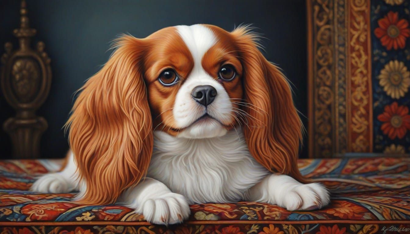 Regal Cavalier King Charles Spaniel in Vibrant Fantasy Art S...