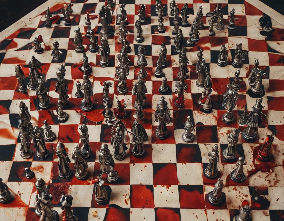 Chessboard Bloodbath: Medieval King and Queen in Dark Fantas...