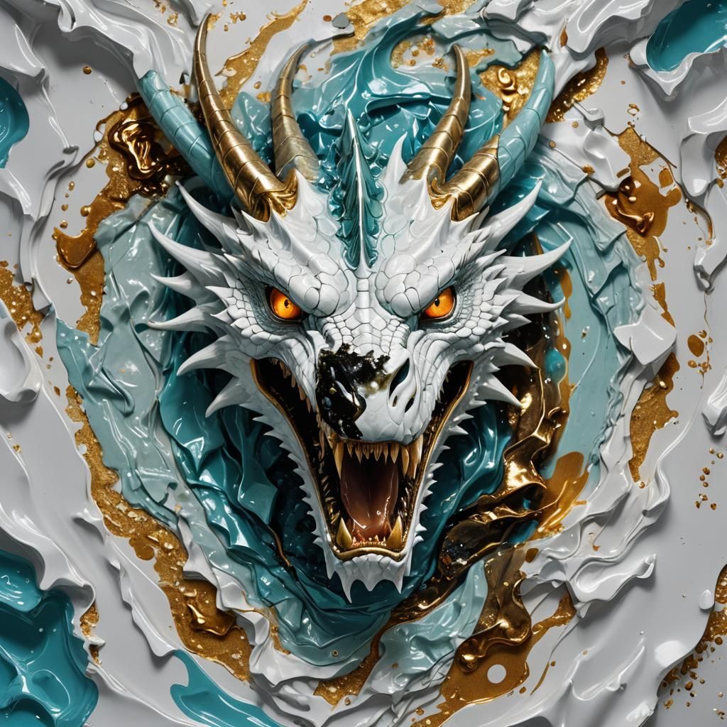 A Magnificent White Dragon's Head in Surrealist Hyperrealism