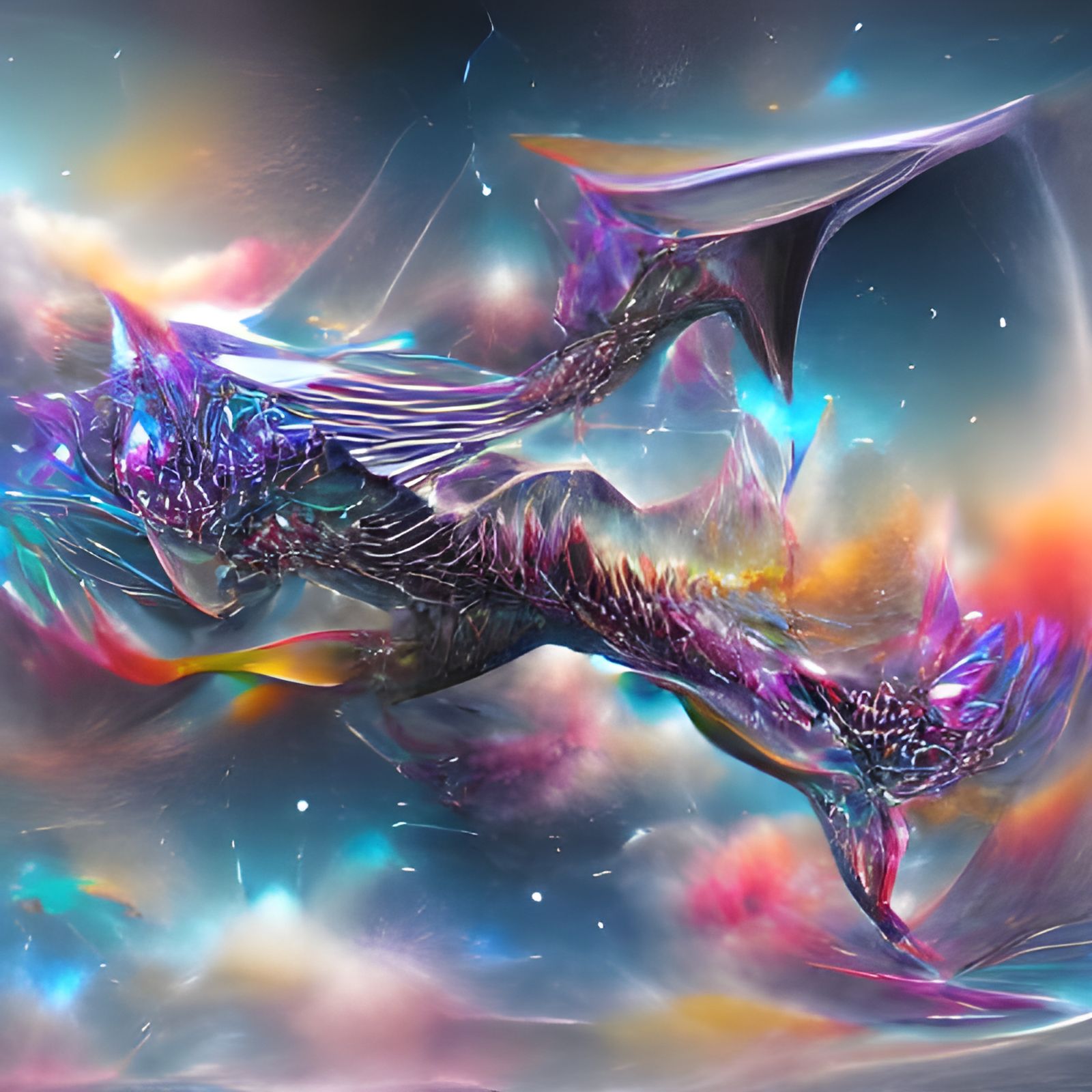 Cosmic Wyvern in Holographic Astral Illustration