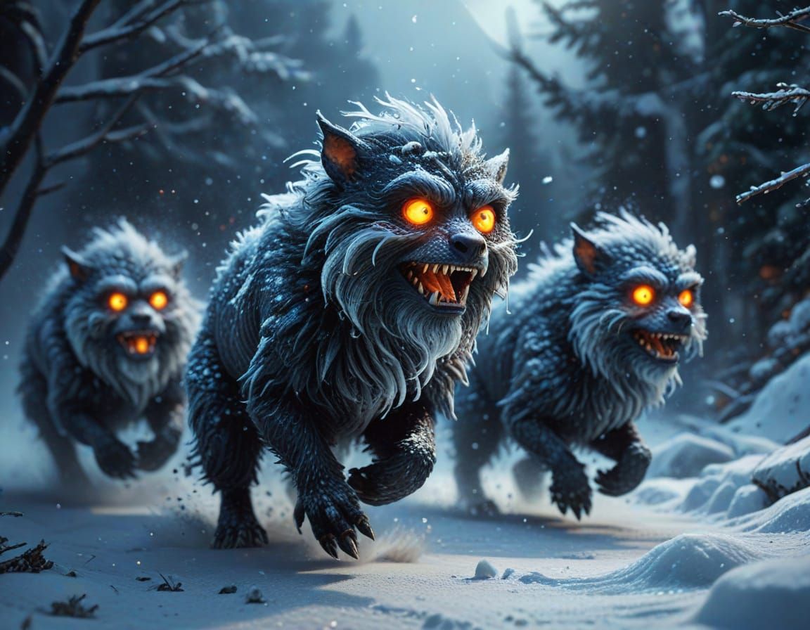 Hairy Creatures Running Through the Snow