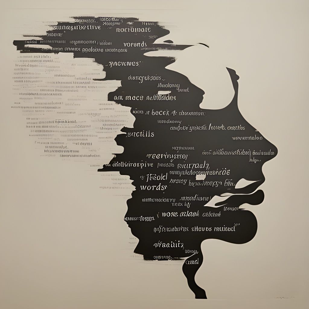 Minimalist Face in Words Negative Space