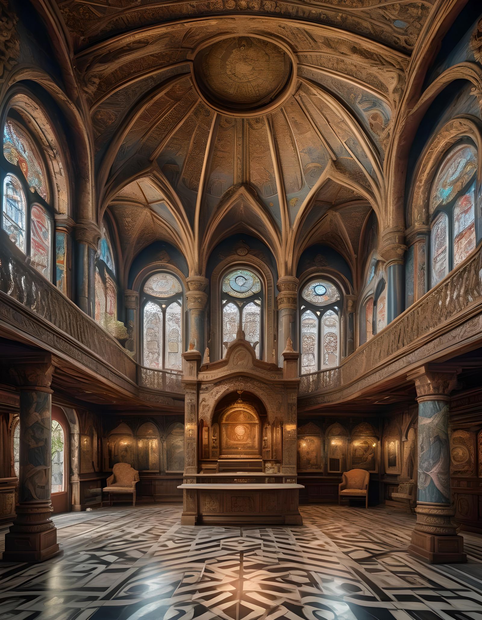 Intricate Medieval Mausoleum Interior with Casket