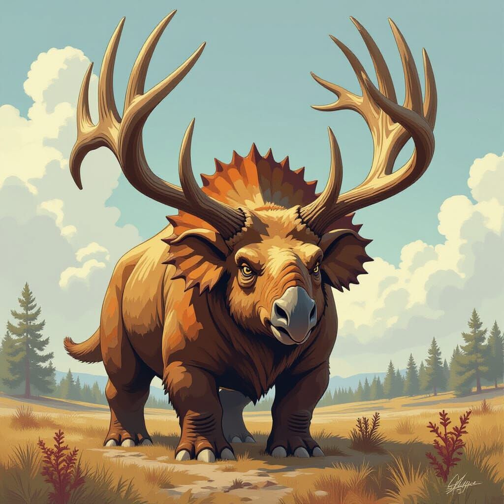 Majestic Antlered Triceratops in Digital Art Style