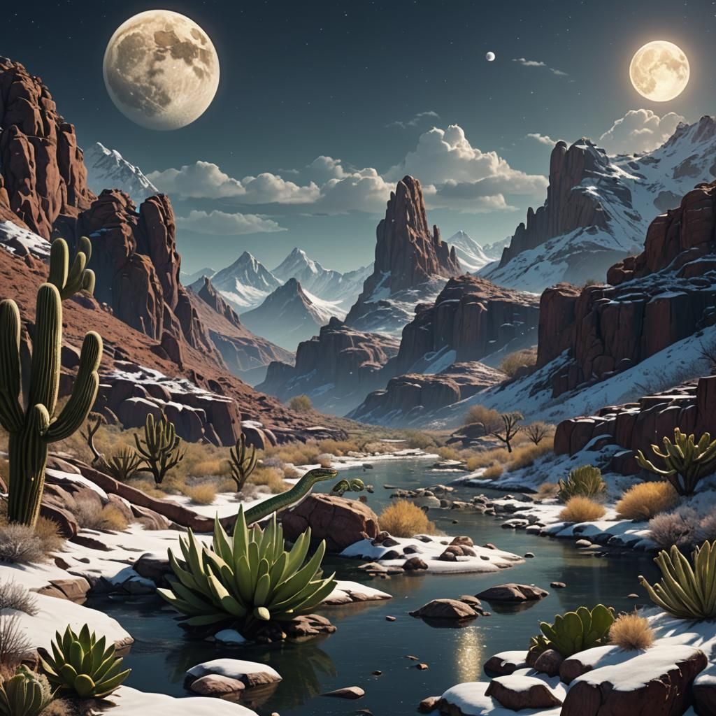 Surreal Lizard and Snake Landscape in Detailed Matte Style