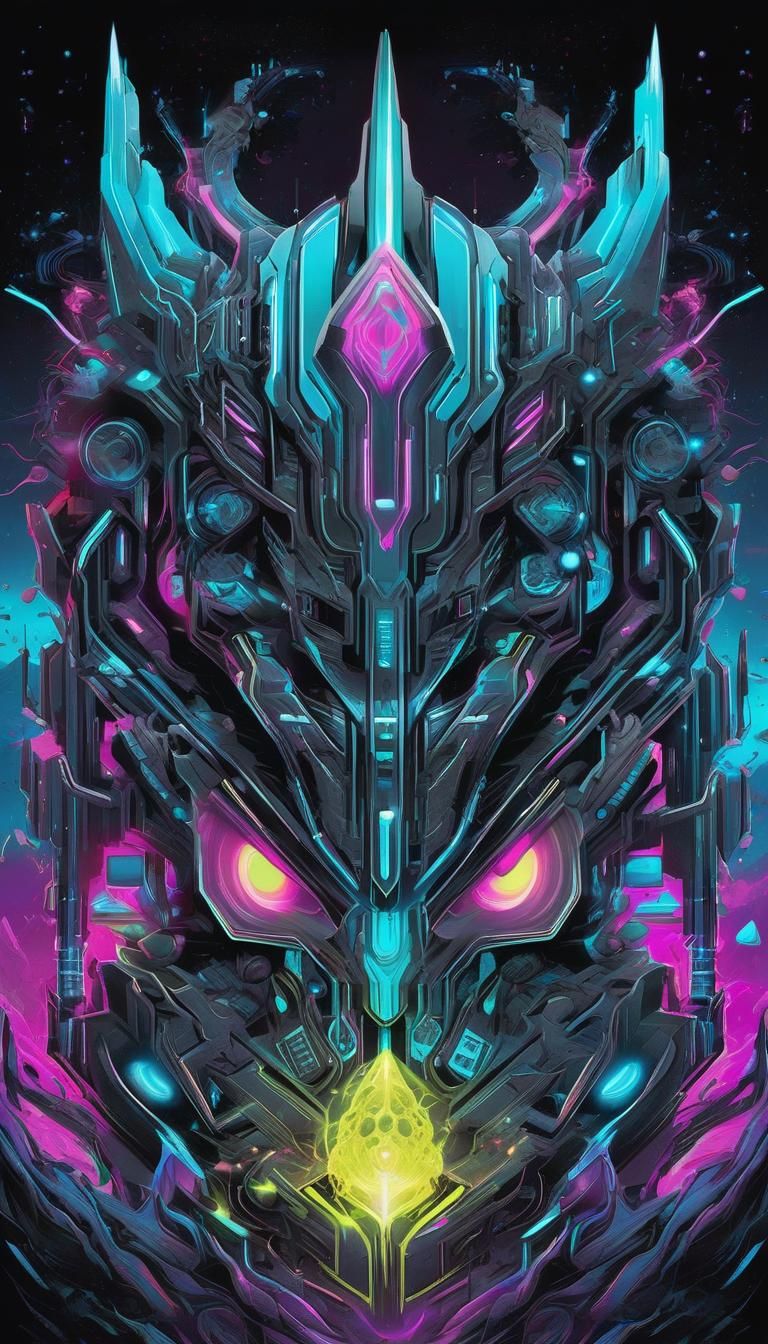 Cybernetic T-Shirt Design with Dark Magic Splash