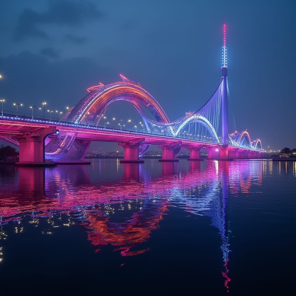 Da Nang Dragon Bridge in Cyberpunk Style