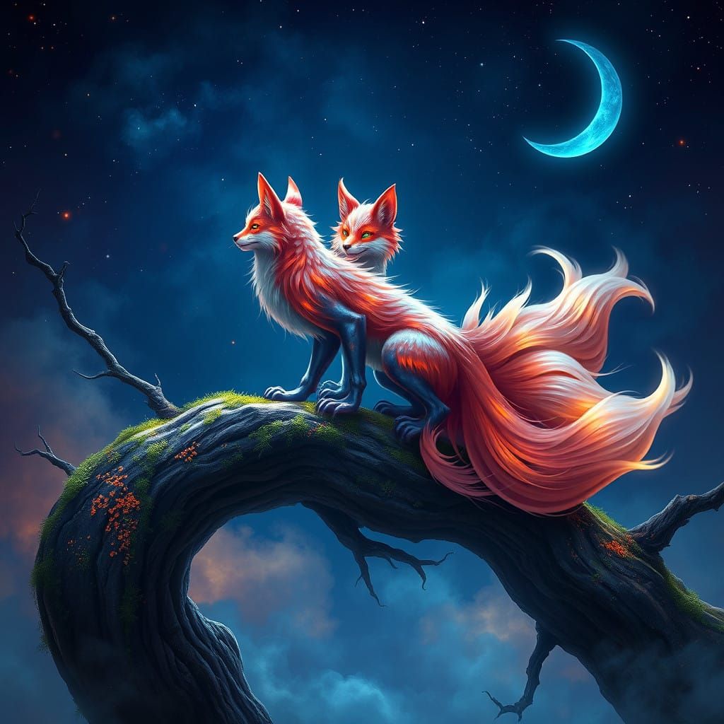Whimsical Kitsune Goddess of the Starry Night