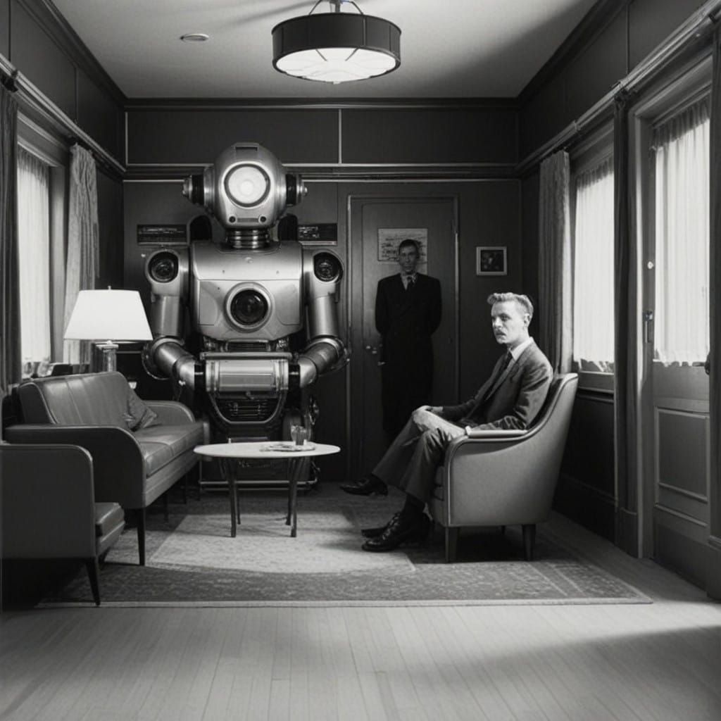 Retro Robot in Vintage Living Room
