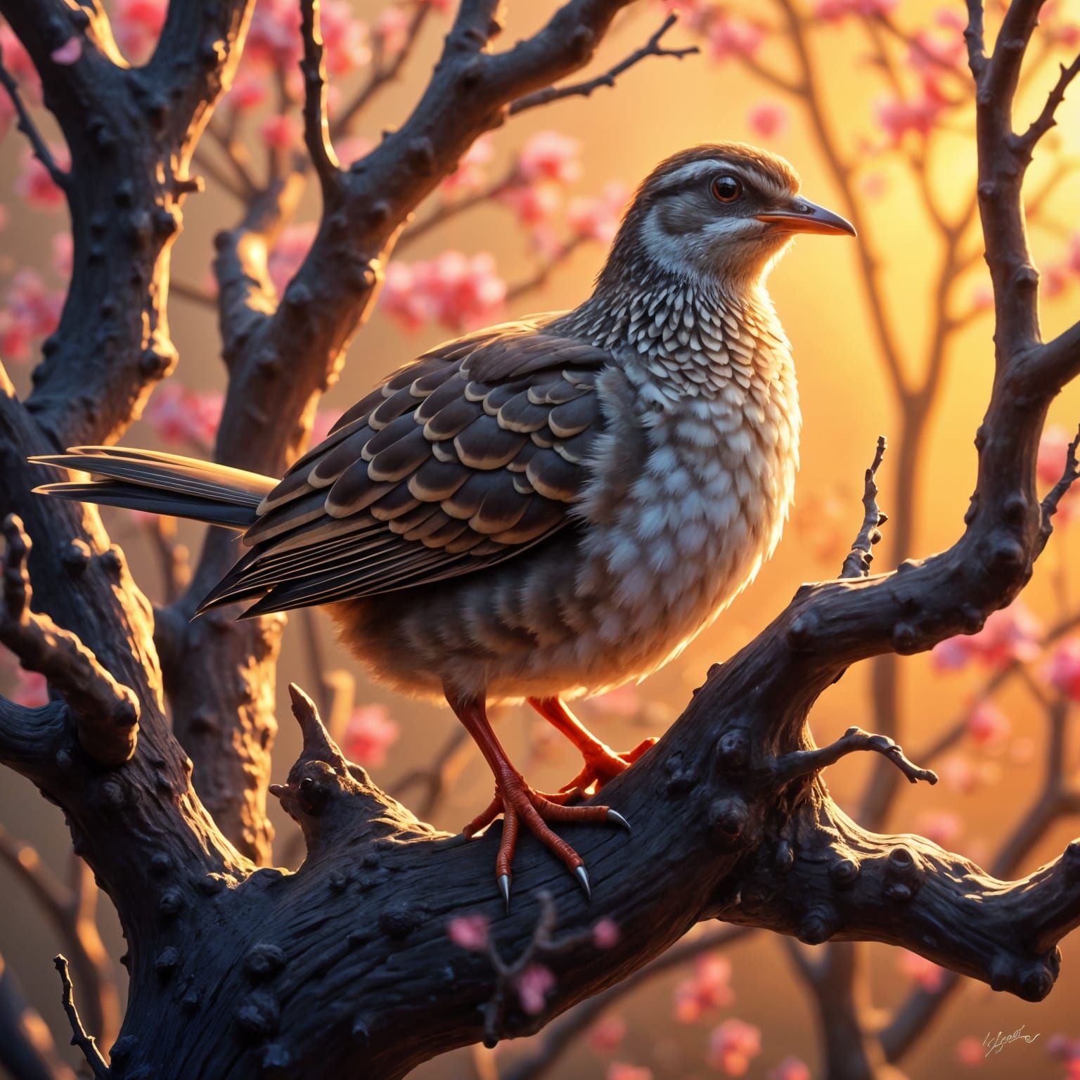 Surreal Quail in Sunset Splendor as Hyperrealistic Digital A...