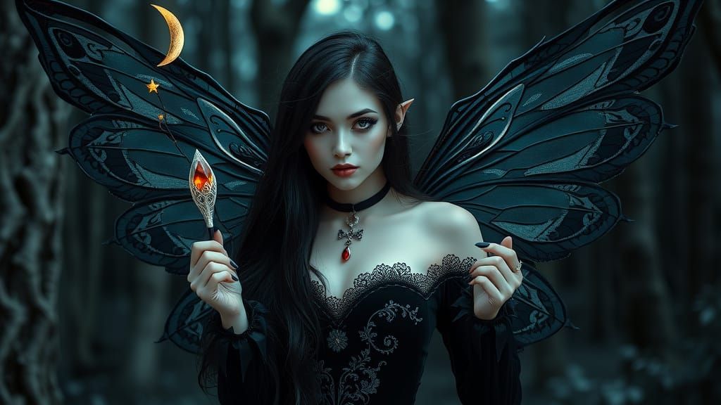 Gothic Fairy Reigns in Moonlit Forest