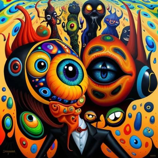 Surreal Creatures with Piercing Eyes in Oil Painting