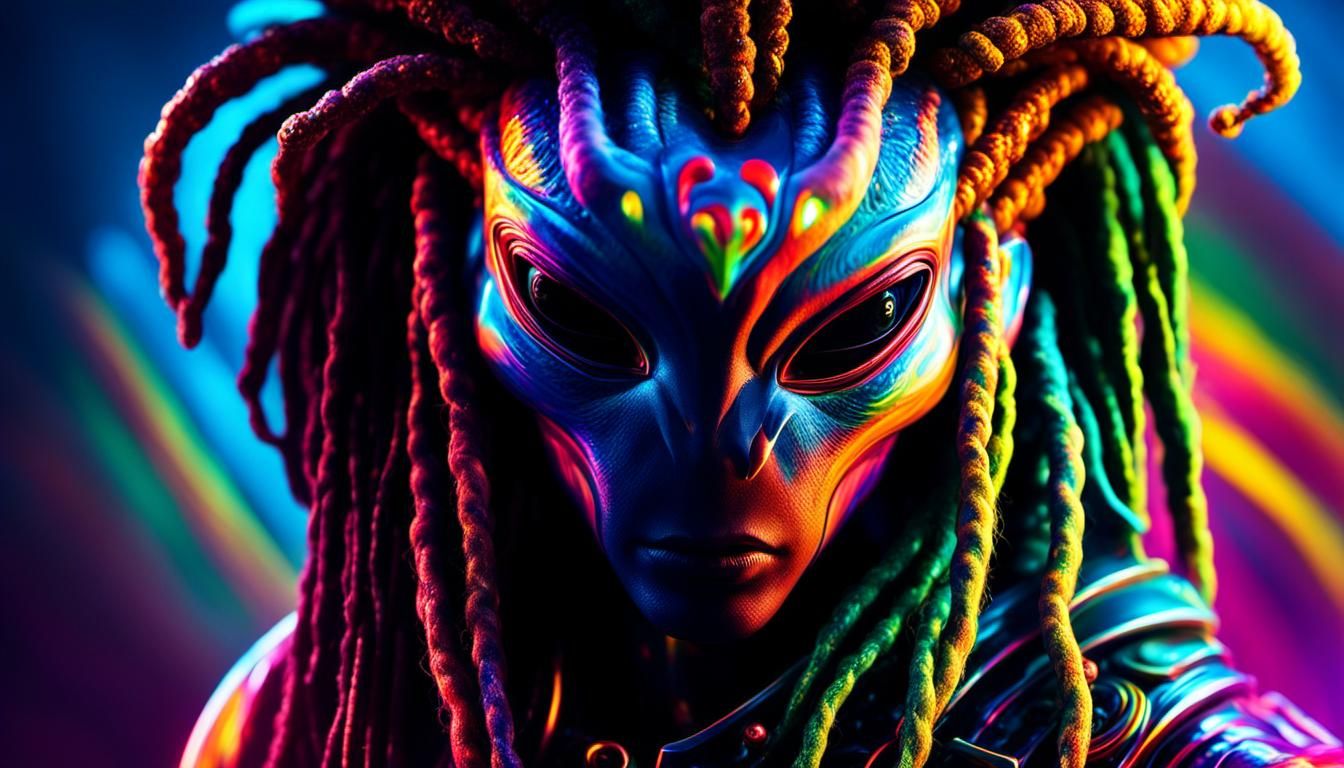 Hyperrealistic Alien with Vibrant Dreadlocks Concept Art