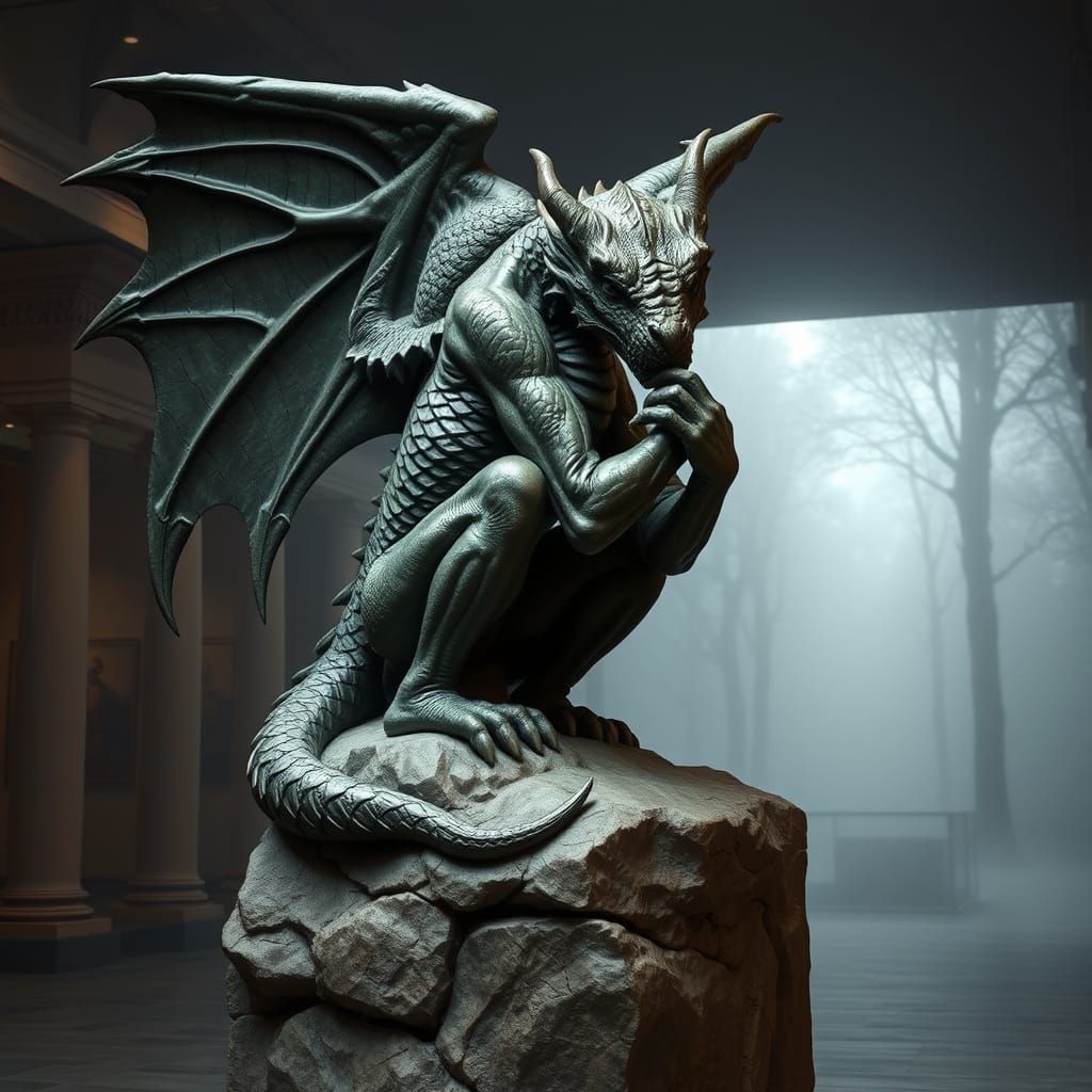 Fantasy Dragon Sculpture in Rodin-Inspired Style