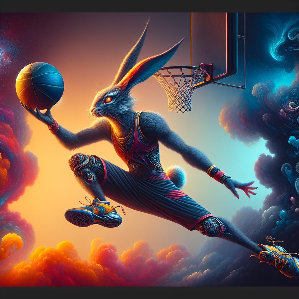 Anthropomorphic Rabbit Basketball Player in Matte Painting S...