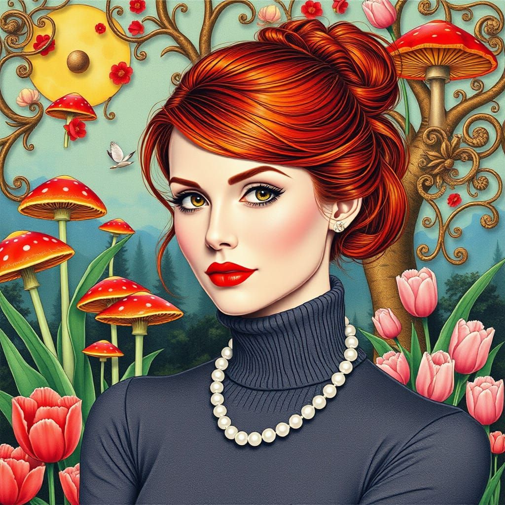 Elegant Art Deco Portrait of German Redhead Woman