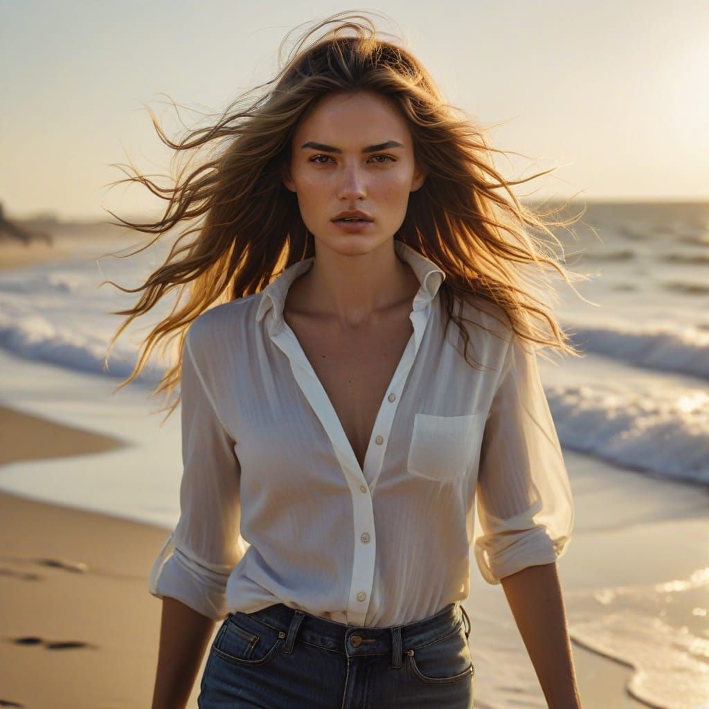 Photorealistic Beach Model in Golden Sunlight