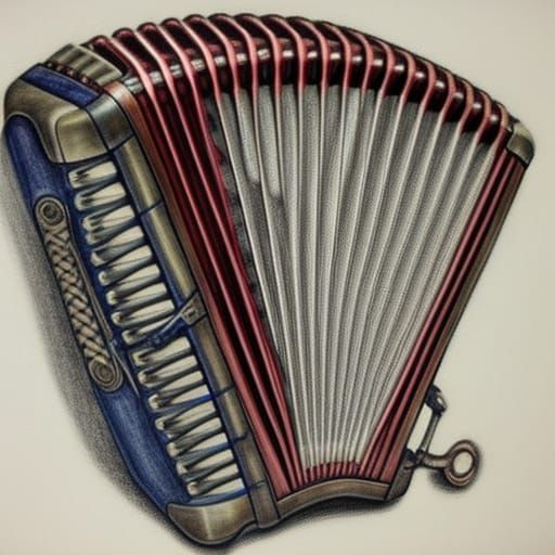 Detailed Colored Pencil Mechanical Drawing of Accordion