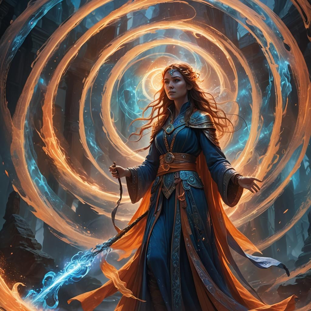 Mystical Sorceress Amidst Iridescent Energies: Fantasy Conce...