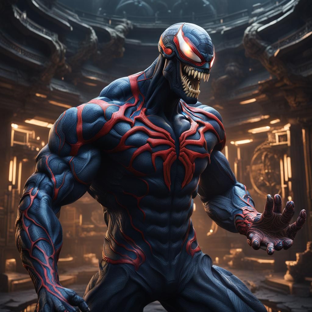 Hypnotic Muscular Venom Suit in Detailed Matte Painting