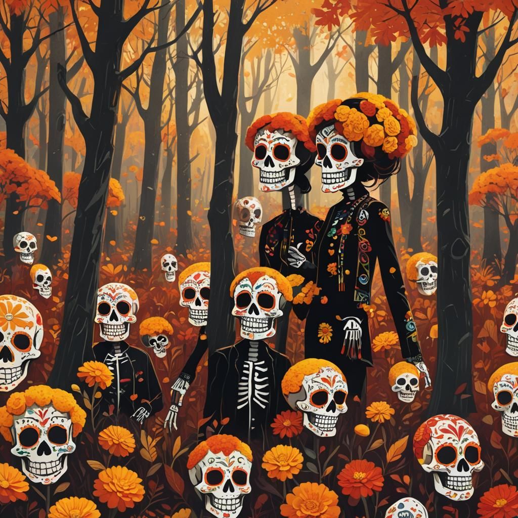 Day of the Dead Autumn Forest Celebration with Cinematic Lig...