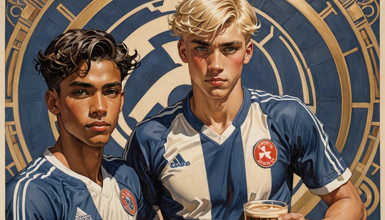 Art Deco Soccer Portrait of Teammates