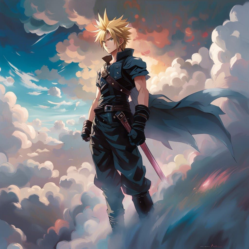 Cloud Strife in the Clouds: Manga Style