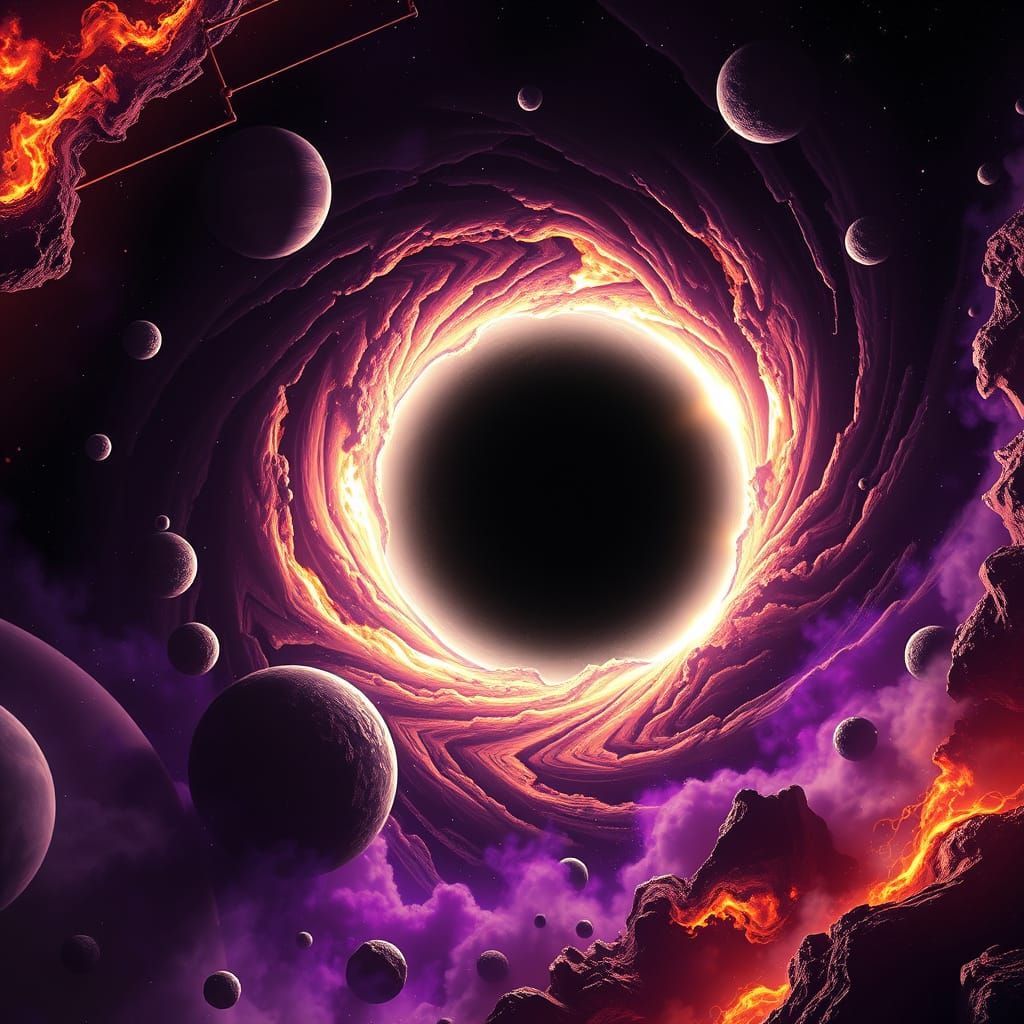 Cosmic Devourer: Dark Fantasy Black Hole Swallows a Planet