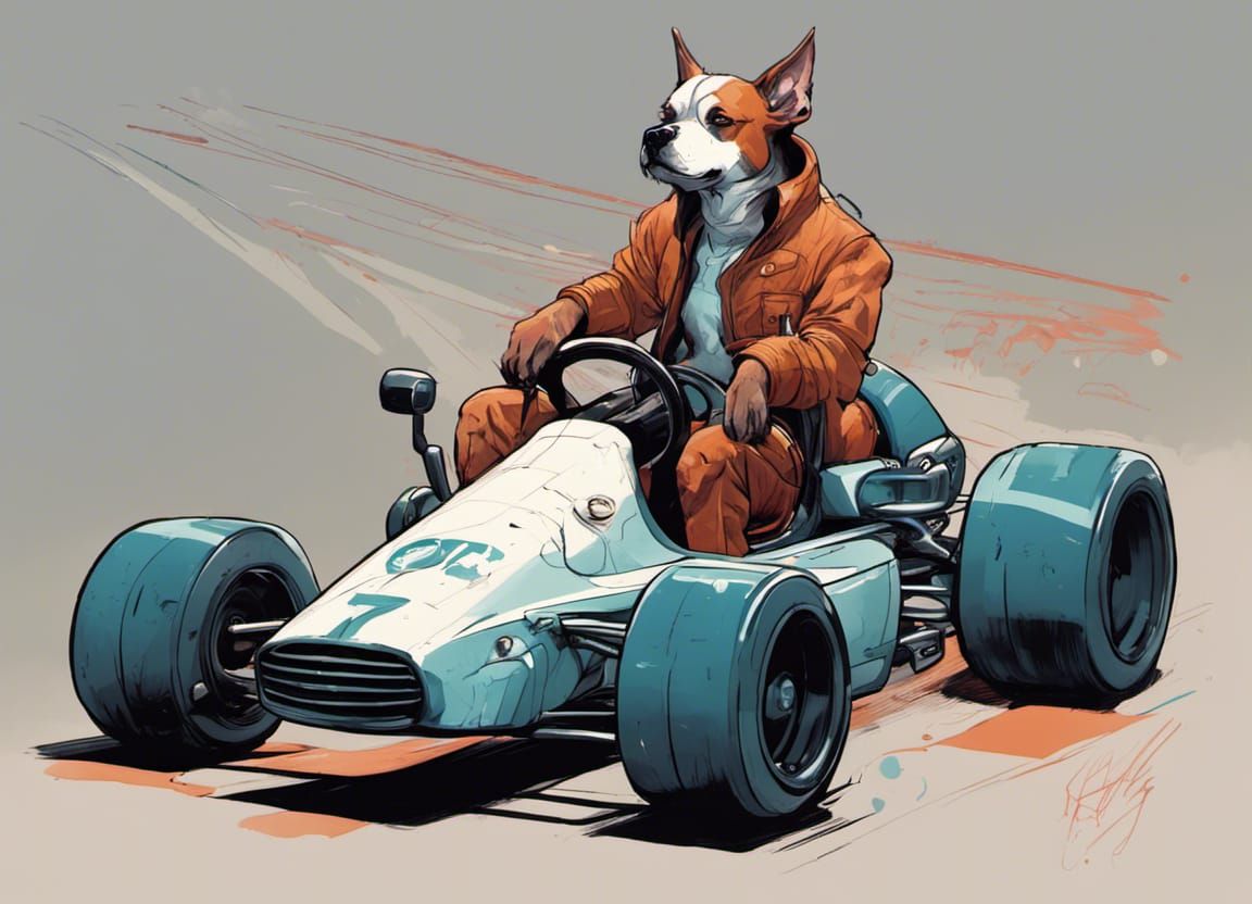 Anthropomorphic Dog Races F1 Car in Epic Style