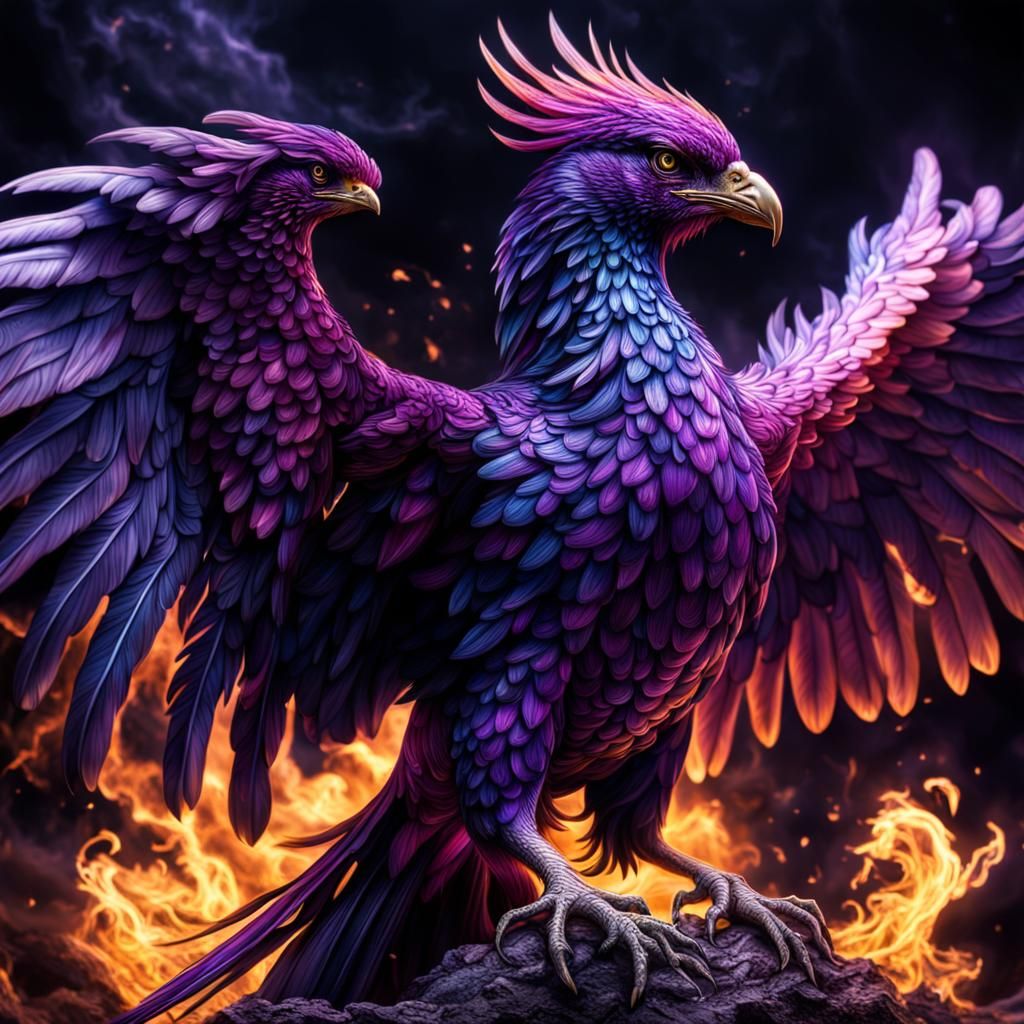 Rebirth of a Purple Phoenix in Hyperrealistic Detail
