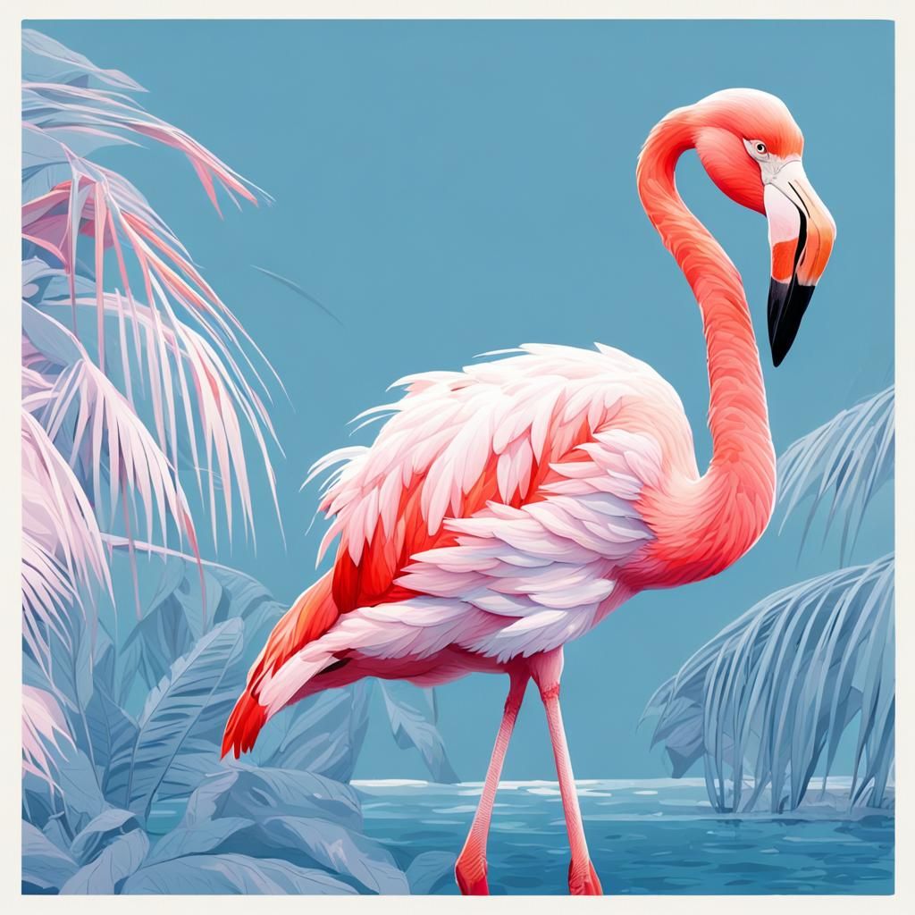 Flamingo in Comic Illustration Style