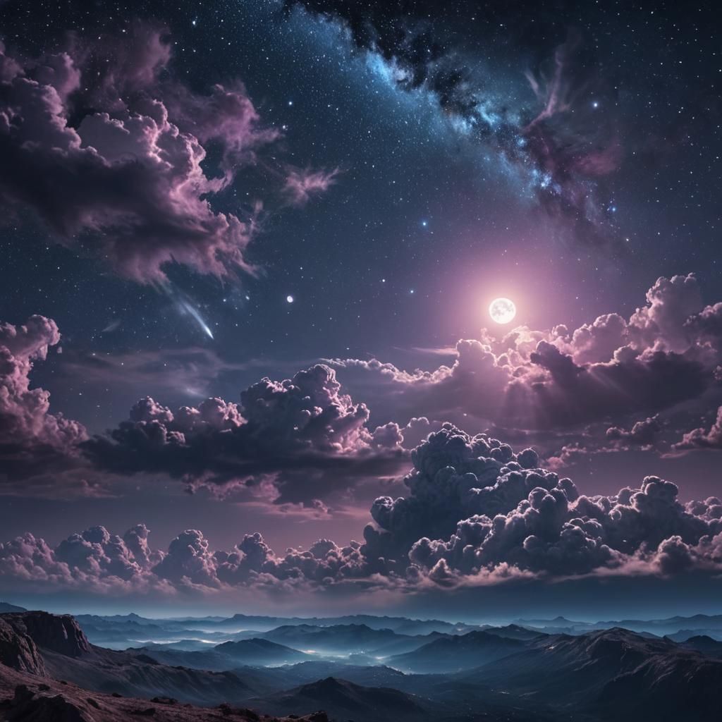 Cosmic Sky Panoramic Digital Art with Nebulas