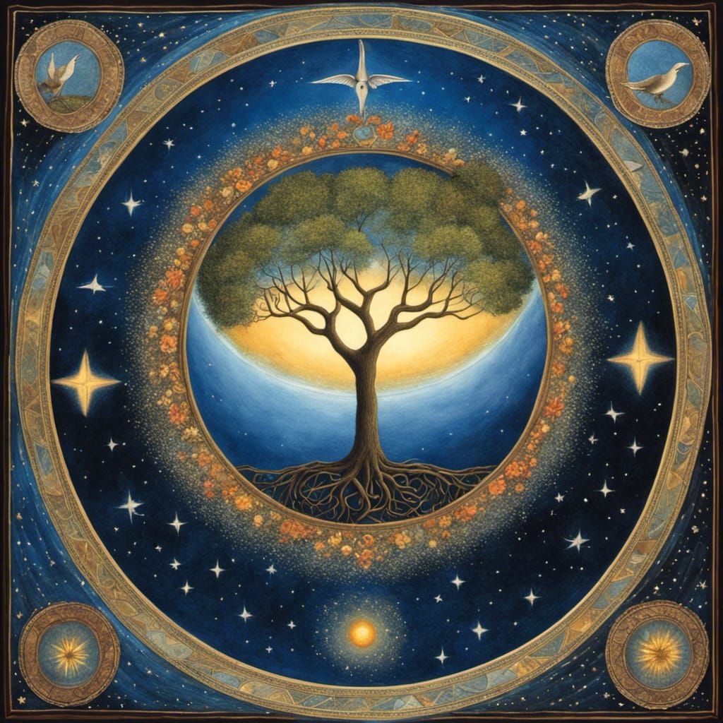 Tree of Life Inside Earth in Starry Cosmos