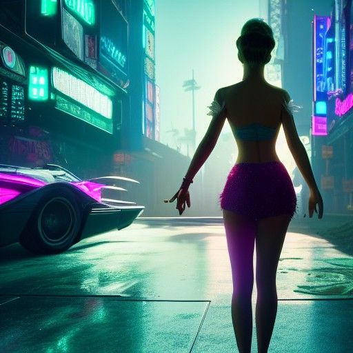 Photorealistic Tinkerbell in Cyberpunk Neon Dreamscape