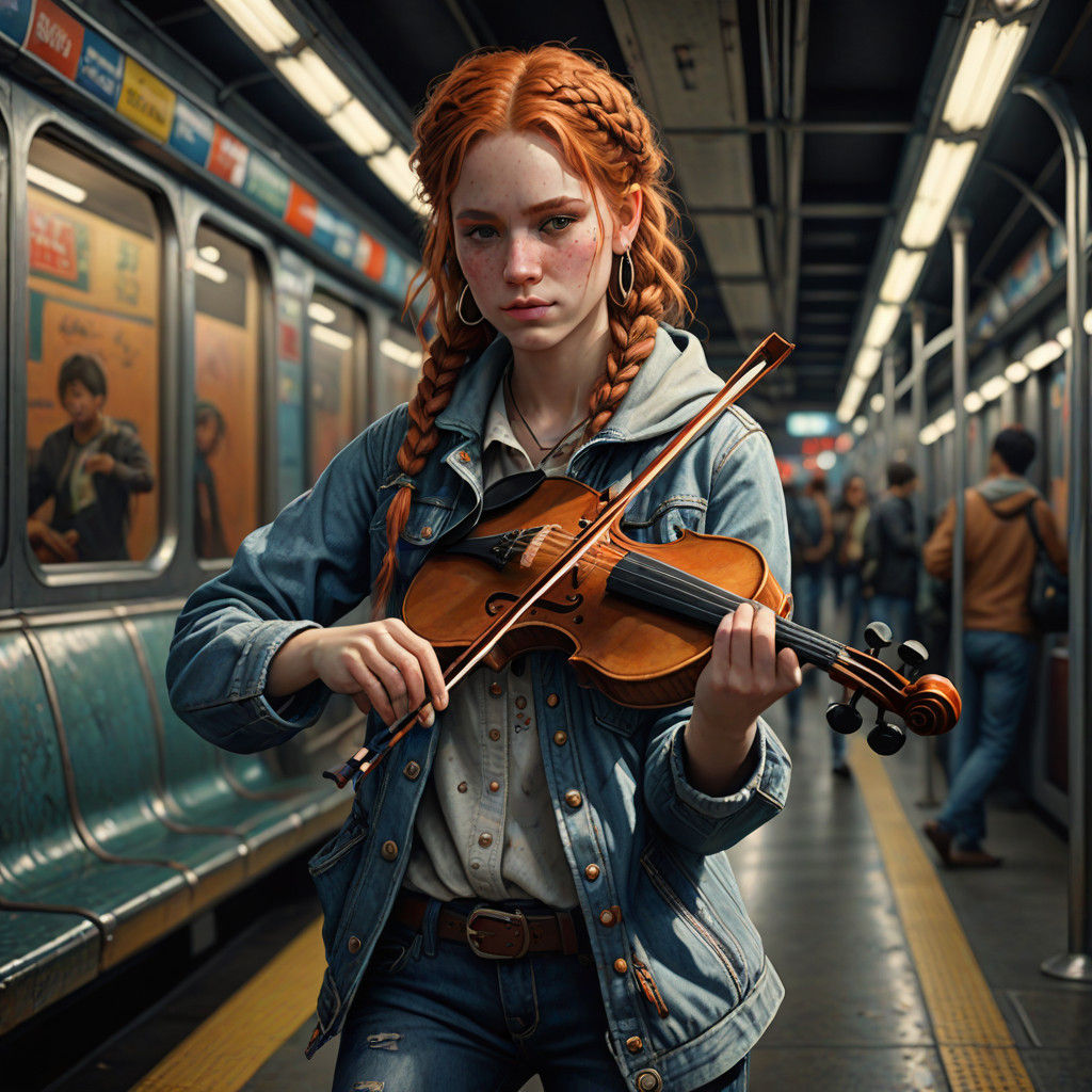 Fantasy Fiddler on a Subway Platform
