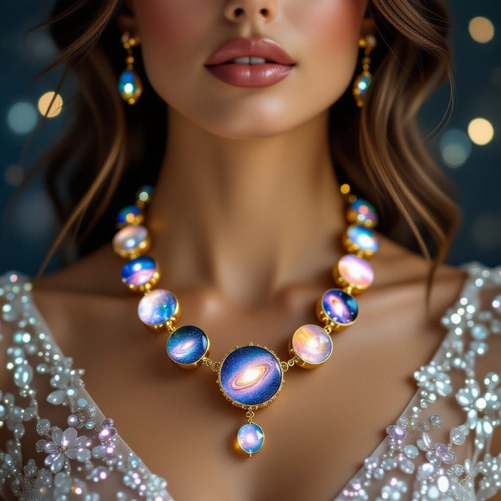 Woman's Luminous Galaxy Bead Necklace, Cosmic Art