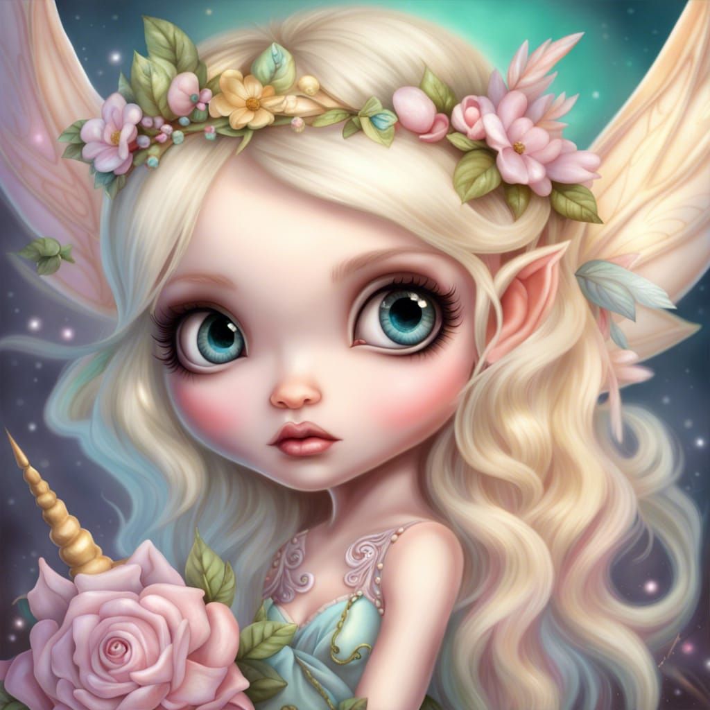 Sweet Fairy with Unicorn in Pastel Colors