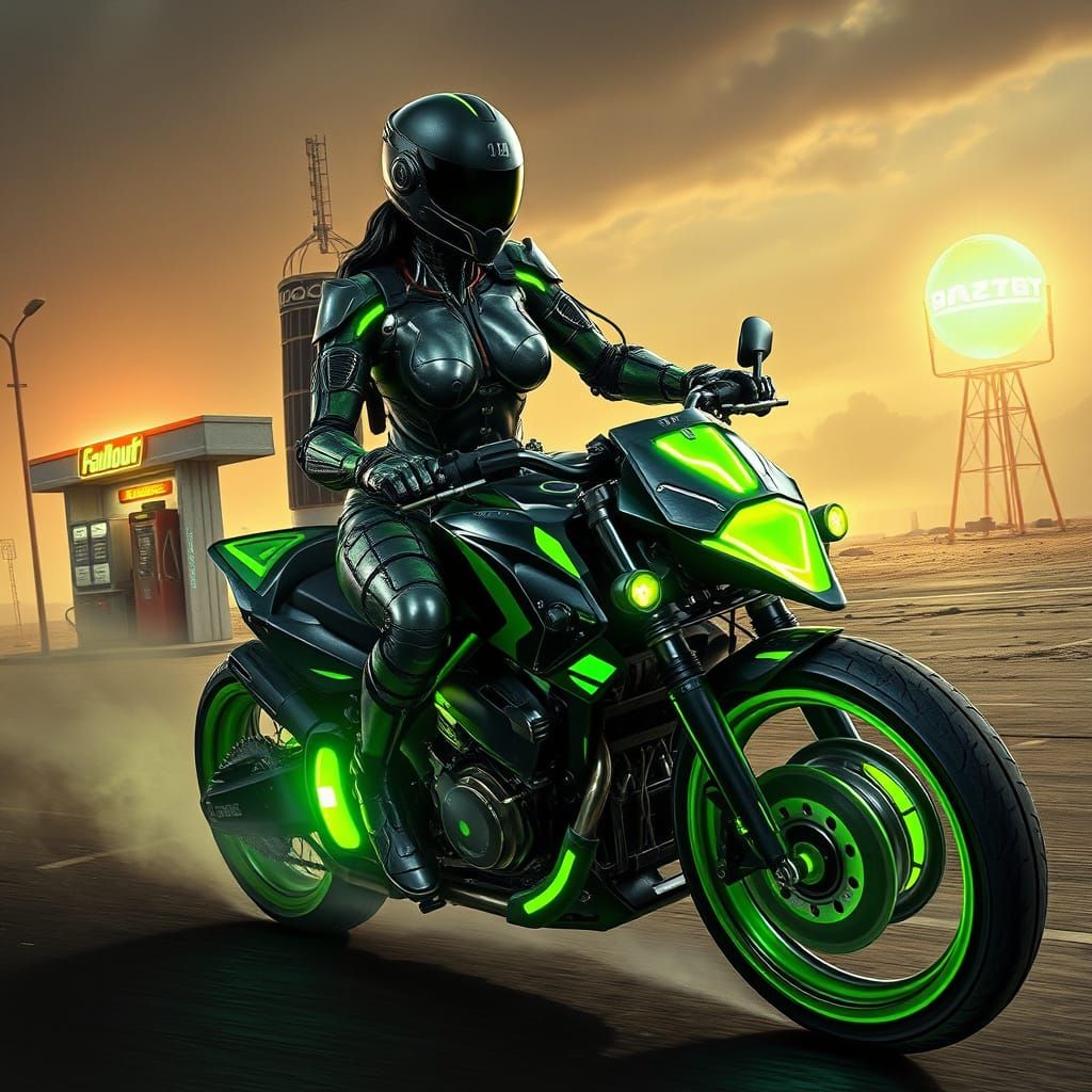 Cyborg on Cyberbike in Wasteland