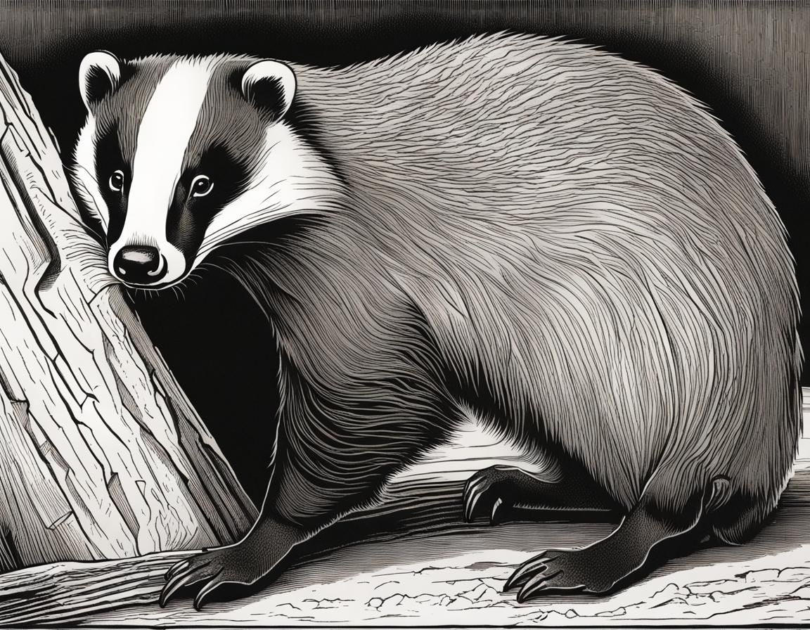 Badger in Detailed Line Art Engraving