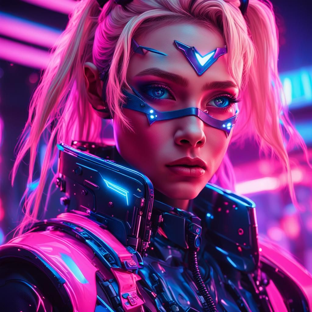 Cyberpunk Batgirl Portrait in Neon Lights